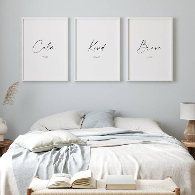 Calm Mind, Kind Heart, Brave Soul - Set Of 3 Prints - Gallery Wall Art Room D??cor Mindful Gift Typography Posters Unframed - image 1