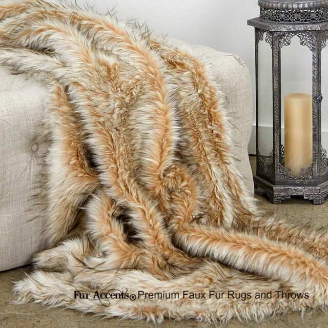 Plush Faux Fur Throw Blanket, Light Brown Blonde Fox, Usa Made - image 1