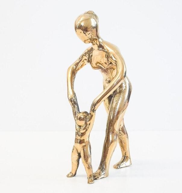 Handmade Cast Bronze Sculpture, Mother & Child, Signed Greek Art - image 1