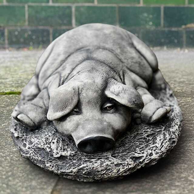 Relaxing Stone Pig Statue Concrete Figurine Outdoor Farm Animal Ornament Handmade Sculpture Farmhouse Decor Cement Art - image 1