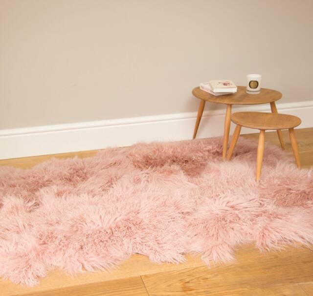 Large Sheepskin Rug, Dusky Pink Tibetan Sheepskin, Large Fur Bed Throw , Mongolian Rug - image 1