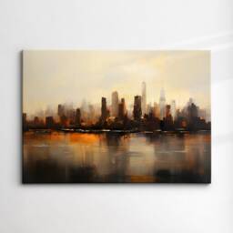 New York City Skyline Sunset America Landmark Oil Painting Style Wall Art Framed Calming Canvas Poster Print Home/Office Room Decor Gifts - thumbnail 3