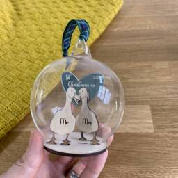 Personalised Wood Ducks in Glass Christmas Bauble Couples First Ornament - thumbnail 1