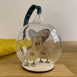 Personalised Wood Ducks in Glass Christmas Bauble Couples First Ornament - thumbnail 2