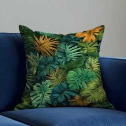 Tropical Leaf Cushion Cover, Green & Mustard Monstera Pillow Case, Exotic Jungle Foliage, Vibrant Botanical Throw Cover - thumbnail 3