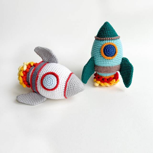 Crochet Rocket Ship Rattle Toy Space Nursery Decor - image 1