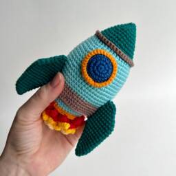Crochet Rocket Ship Rattle Toy Space Nursery Decor - thumbnail 3