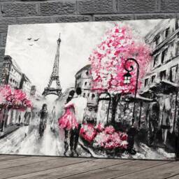Pink Paris Eiffel Tower Canvas Framed Glossy Coated Premium With Metal Hanger Various Sizes - thumbnail 2