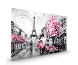 Pink Paris Eiffel Tower Canvas Framed Glossy Coated Premium With Metal Hanger Various Sizes - thumbnail 1