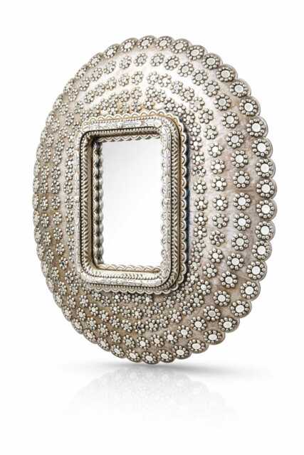 Wooden Peacock Feather Style Antique Finish Silver Wall Big Size Mirror Frame - image 1