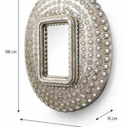 Wooden Peacock Feather Style Antique Finish Silver Wall Big Size Mirror Frame - thumbnail 2