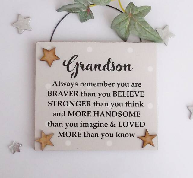Inspirational Plaque For A Special Grandson - Always Remember You Are Braver Than Think Wooden Gift - image 1