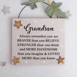 Inspirational Plaque For A Special Grandson - Always Remember You Are Braver Than Think Wooden Gift - thumbnail 2