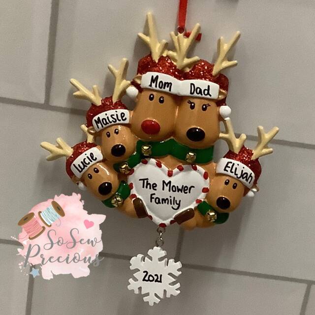 Personalised Resin Hanging Decoration , Christmas, Reindeer Family 2, 3, 4 Or 5, Personalized - image 1
