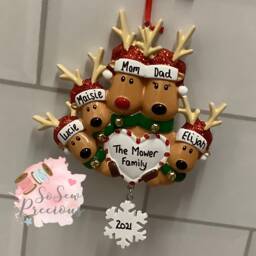 Personalised Resin Hanging Decoration , Christmas, Reindeer Family 2, 3, 4 Or 5, Personalized - thumbnail 1