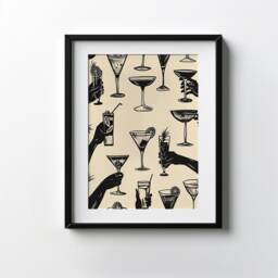 Cheers Art Print, Retro Wall Art, Kitchen Bar Drink Poster, Home Accessories, Gift For Cocktail Lover Aesthetic Decor - thumbnail 3