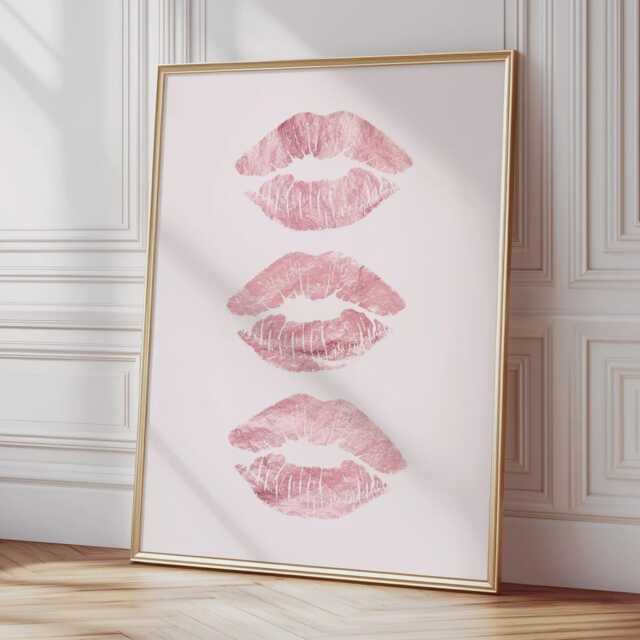 Lips Wall Art Pink Trendy Home Prints Girly Aesthetic Neutral Dorm Room Decor Makeup Kiss Poster Stylish Retro - image 1