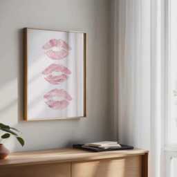 Lips Wall Art Pink Trendy Home Prints Girly Aesthetic Neutral Dorm Room Decor Makeup Kiss Poster Stylish Retro - thumbnail 2
