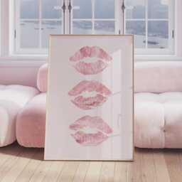 Lips Wall Art Pink Trendy Home Prints Girly Aesthetic Neutral Dorm Room Decor Makeup Kiss Poster Stylish Retro - thumbnail 3