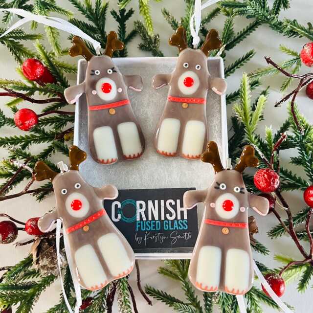 Fused Glass Reindeer Christmas Decoration -Fused Ornament, Raindeer Decoration, Cornish - image 1