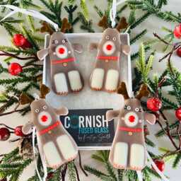 Fused Glass Reindeer Christmas Decoration -Fused Ornament, Raindeer Decoration, Cornish - thumbnail 1