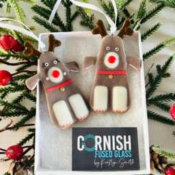 Fused Glass Reindeer Christmas Decoration -Fused Ornament, Raindeer Decoration, Cornish - thumbnail 4