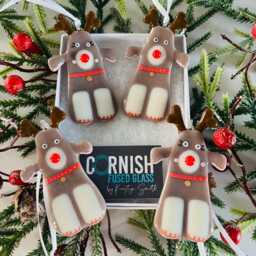 Fused Glass Reindeer Christmas Decoration -Fused Ornament, Raindeer Decoration, Cornish - thumbnail 2