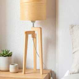 Tripod Ash Wood Table Lamp, Scandinavian Modern Bedside Lighting - thumbnail 3