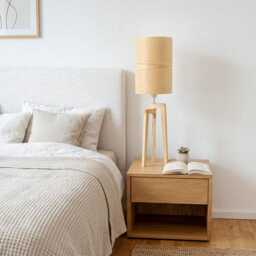 Tripod Ash Wood Table Lamp, Scandinavian Modern Bedside Lighting - thumbnail 2
