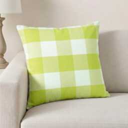 Chartreuse Green Cotton, Buffalo Check Plaid Pattern, Contemporary Throw Pillow Cover - thumbnail 1