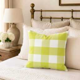 Chartreuse Green Cotton, Buffalo Check Plaid Pattern, Contemporary Throw Pillow Cover - thumbnail 3