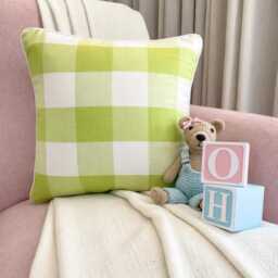 Chartreuse Green Cotton, Buffalo Check Plaid Pattern, Contemporary Throw Pillow Cover - thumbnail 2