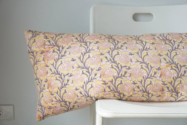Floral Lumbar Pillow Cover Indian Block Print, Natural Dyed Batik - image 1