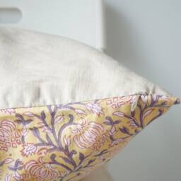 Floral Lumbar Pillow Cover Indian Block Print, Natural Dyed Batik - thumbnail 4