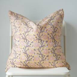 Floral Lumbar Pillow Cover Indian Block Print, Natural Dyed Batik - thumbnail 3