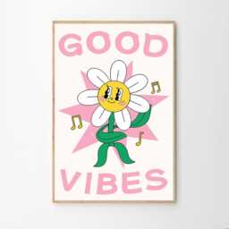Good Vibes Flower Art Canvas Poster, Trendy Wall Art, Apartment Aesthetic Decor, Retro Home Printed Gift - thumbnail 2