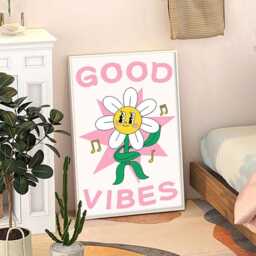 Good Vibes Flower Art Canvas Poster, Trendy Wall Art, Apartment Aesthetic Decor, Retro Home Printed Gift - thumbnail 3