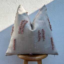 Beige Boho Pillow Cover, Textured Blush Pink & Grey Tufted Cushion, Lumbar Or Euro Sham - thumbnail 2