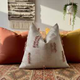 Beige Boho Pillow Cover, Textured Blush Pink & Grey Tufted Cushion, Lumbar Or Euro Sham