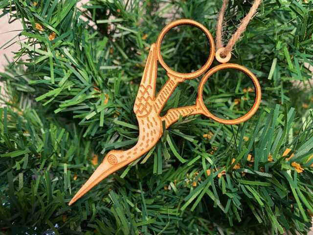 Embroidery Stork Scissors Wooden Christmas Ornament, Laser Cut, Made To Order. Craft, Gift, Fiber Art, Crafting - image 1