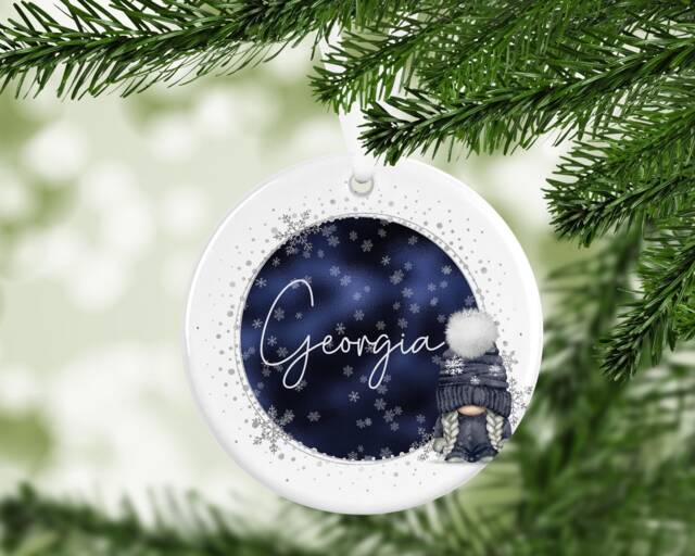 Gonk Gonks Christmas Personalised Navy Kids Gift Present Keepsake Novelty Bauble Tree Xmas Son Mum Girlfriend Dad Daughter - image 1