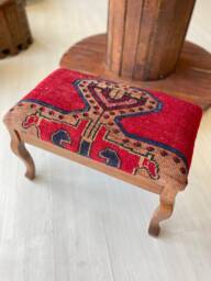 Vintage Carpet Stool, Beech Wood Ottoman, Home Decor - thumbnail 1