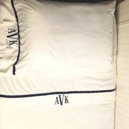 Monogrammed Sheet Set Custom Embroidery Personalized Sheets Bedding Queen Twin Full King Navy Blue - thumbnail 4