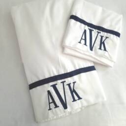 Monogrammed Sheet Set Custom Embroidery Personalized Sheets Bedding Queen Twin Full King Navy Blue - thumbnail 3