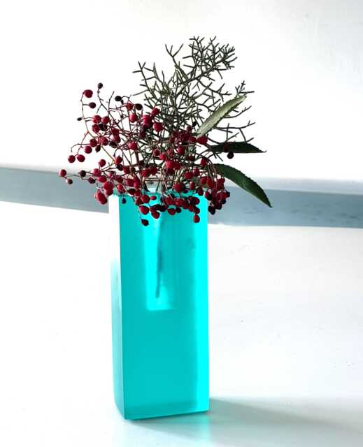 Translucent Turquoise Resin Flower Vase Modern Minimalist Decor - image 1