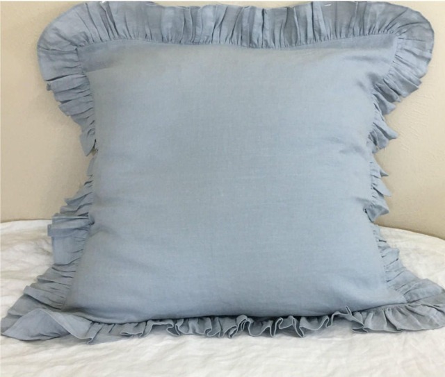 Duck Egg Blue Linen Ruffle Euro Sham Cover, Natural All Sizes Available, Bedding Dreams Happening Over Here - image 1