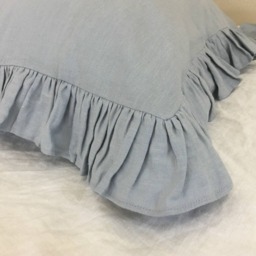 Duck Egg Blue Linen Ruffle Euro Sham Cover, Natural All Sizes Available, Bedding Dreams Happening Over Here - thumbnail 3