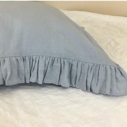 Duck Egg Blue Linen Ruffle Euro Sham Cover, Natural All Sizes Available, Bedding Dreams Happening Over Here - thumbnail 2