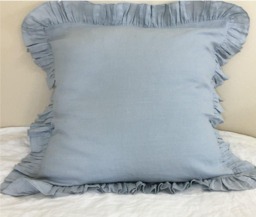 Duck Egg Blue Linen Ruffle Euro Sham Cover, Natural All Sizes Available, Bedding Dreams Happening Over Here - thumbnail 1