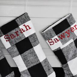 Modern Farmhouse Christmas Stocking, Personalized Family Set. Buffalo Check Plaid. Black & White, No.713 - thumbnail 3
